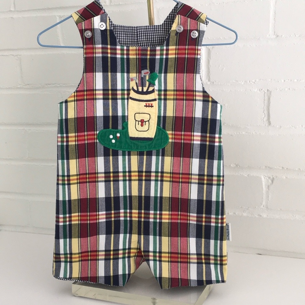 The Bailey Boys Reversible Plaid Checkered Preppy Summer Golf Romper Size 12 M